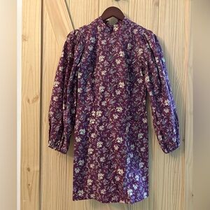 Birds of North America “Nyctale” Floral Purple Long Sleeve Dress
